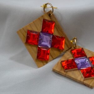 Red Wooden Earrings Set