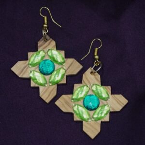 Green Wooden Earrings Set