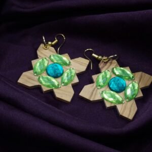 Green Wooden Earrings Set